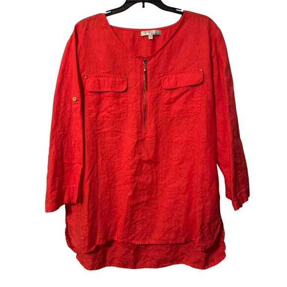 Company Ellen Tracy Sz XL Coral Linen Tunic With Zipper Detail & Front Pockets - Picture 7 of 12